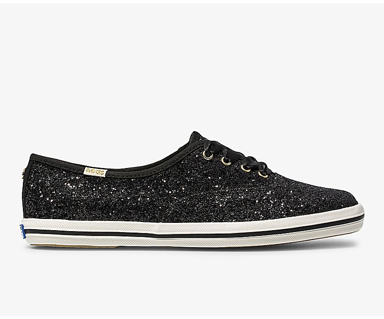 Keds Womens Black Lace Up Shoes - Keds X Kate Spade New York Champion Glitter 598JCZIYU